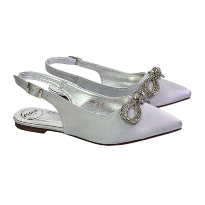 Silver - Back - XY London Womens-Ladies Ossie Diamante Sling Back Pumps