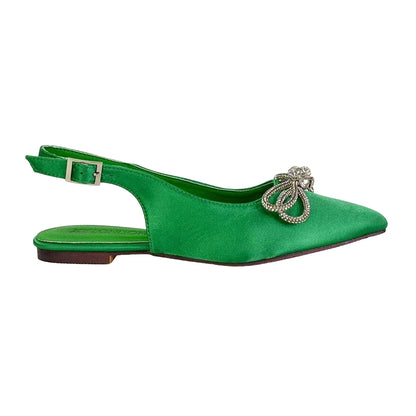 Green - Front - XY London Womens-Ladies Ossie Diamante Sling Back Pumps