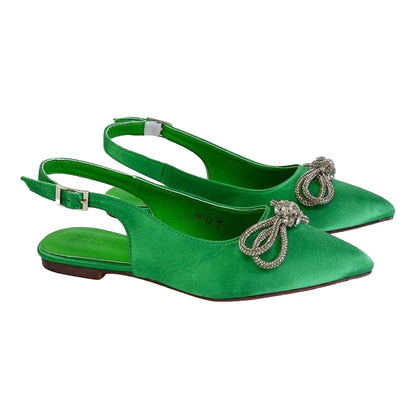 Green - Back - XY London Womens-Ladies Ossie Diamante Sling Back Pumps