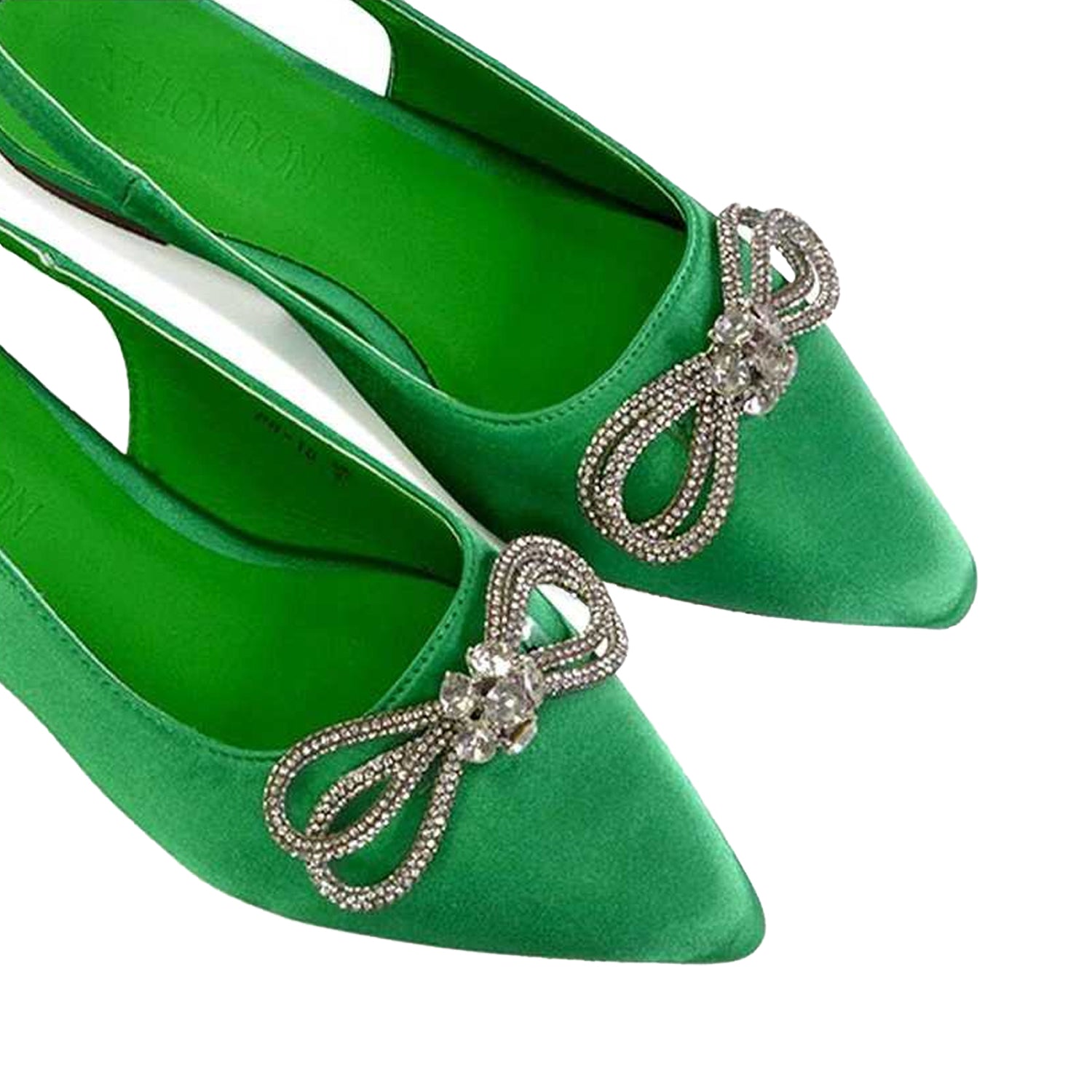 Green - Side - XY London Womens-Ladies Ossie Diamante Sling Back Pumps