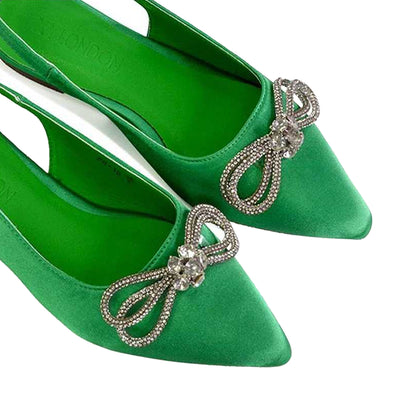 Green - Side - XY London Womens-Ladies Ossie Diamante Sling Back Pumps