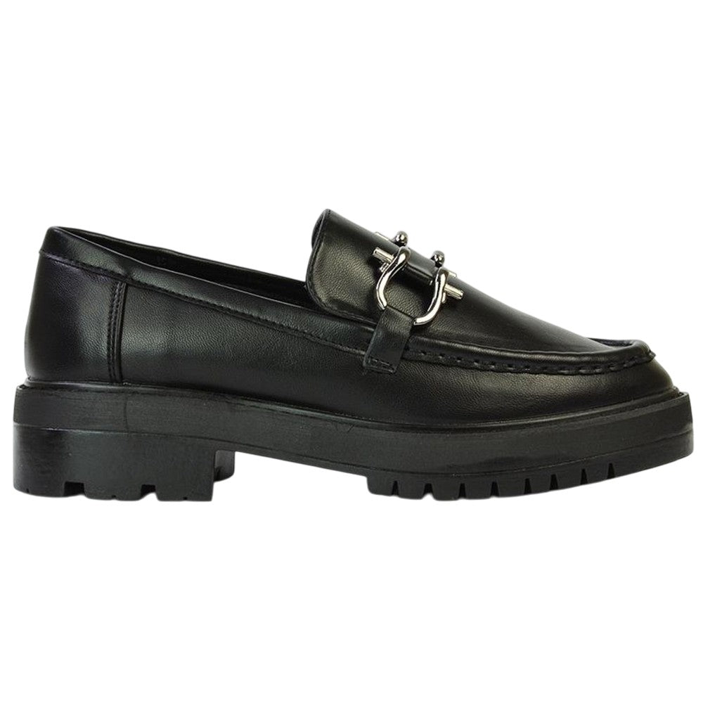 Black - Lifestyle - XY London Womens-Ladies Riley Buckle Detail Block Heel Loafers