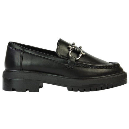 Black - Lifestyle - XY London Womens-Ladies Riley Buckle Detail Block Heel Loafers
