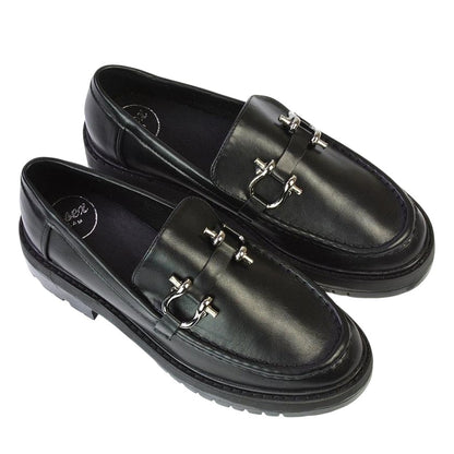 Black - Pack Shot - XY London Womens-Ladies Riley Buckle Detail Block Heel Loafers