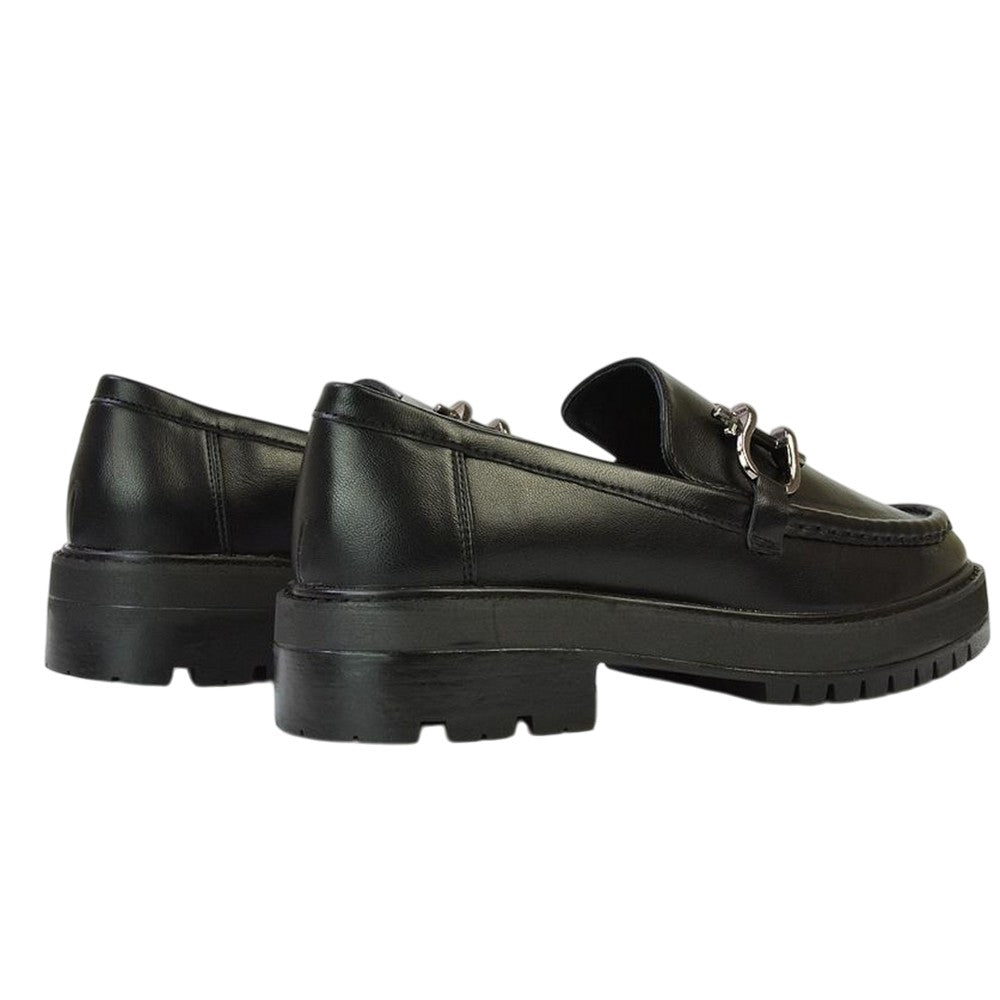 Black - Back - XY London Womens-Ladies Riley Buckle Detail Block Heel Loafers