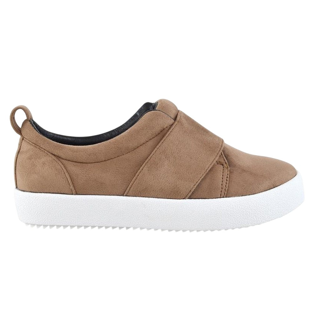 Taupe - Back - XY London Womens-Ladies Rebecca Faux Suede Chunky Sole Trainers