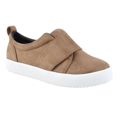 Taupe - Front - XY London Womens-Ladies Rebecca Faux Suede Chunky Sole Trainers