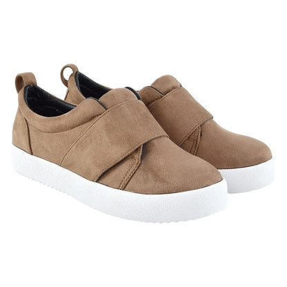 Taupe - Side - XY London Womens-Ladies Rebecca Faux Suede Chunky Sole Trainers