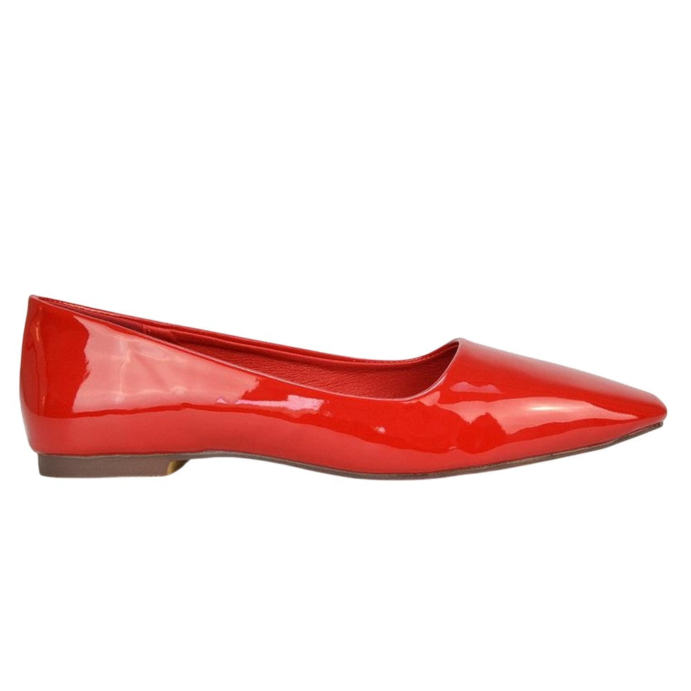 Cherry Red - Lifestyle - XY London Womens-Ladies Maci Patent Faux Leather Square Toe Ballerina Flats