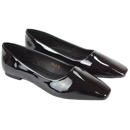 True Black - Front - XY London Womens-Ladies Maci Patent Faux Leather Square Toe Ballerina Flats