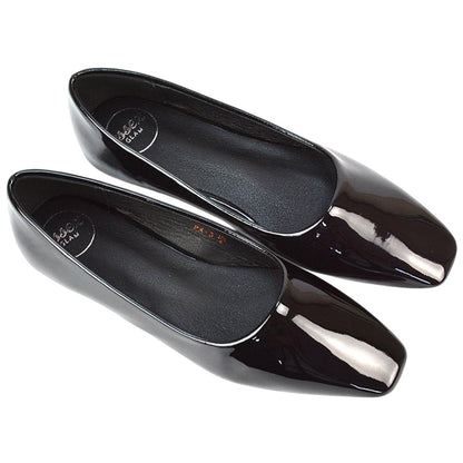 True Black - Close up - XY London Womens-Ladies Maci Patent Faux Leather Square Toe Ballerina Flats