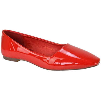 Cherry Red - Pack Shot - XY London Womens-Ladies Maci Patent Faux Leather Square Toe Ballerina Flats