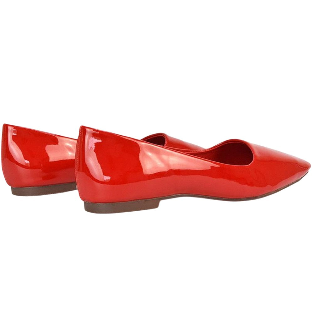 Cherry Red - Back - XY London Womens-Ladies Maci Patent Faux Leather Square Toe Ballerina Flats