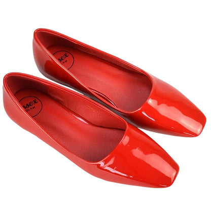 Cherry Red - Close up - XY London Womens-Ladies Maci Patent Faux Leather Square Toe Ballerina Flats