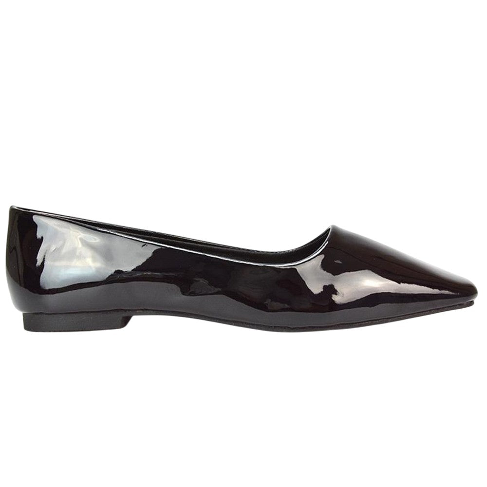 True Black - Lifestyle - XY London Womens-Ladies Maci Patent Faux Leather Square Toe Ballerina Flats
