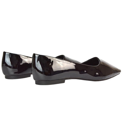 True Black - Back - XY London Womens-Ladies Maci Patent Faux Leather Square Toe Ballerina Flats