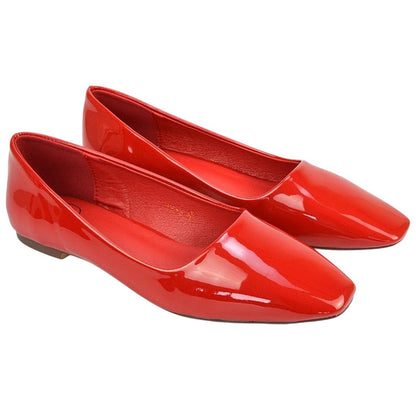 Cherry Red - Front - XY London Womens-Ladies Maci Patent Faux Leather Square Toe Ballerina Flats