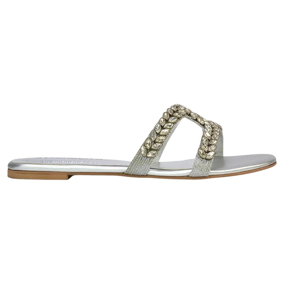 Silver - Back - XY London Womens-Ladies Kane Diamante Square Toe Cut Out Flat Sandals