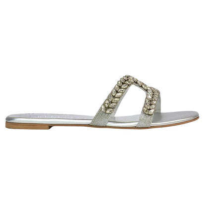 Silver - Back - XY London Womens-Ladies Kane Diamante Square Toe Cut Out Flat Sandals