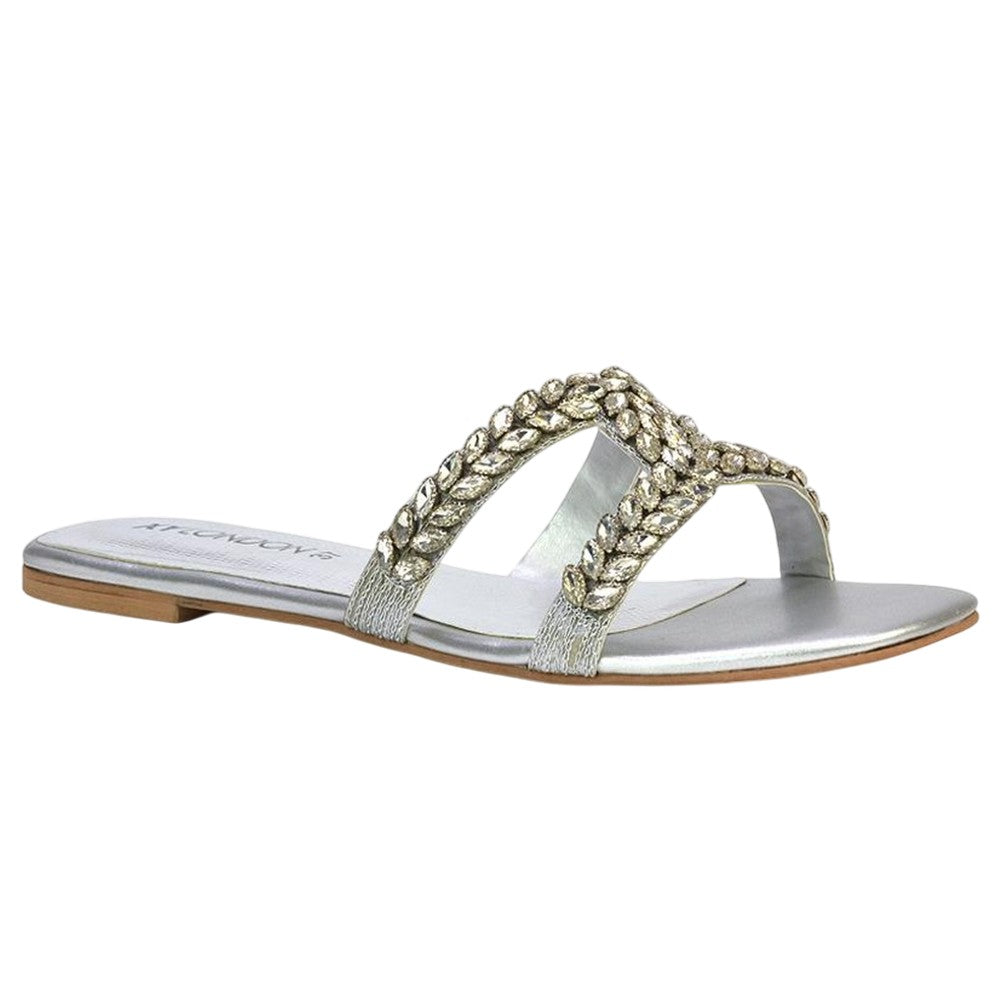 Silver - Lifestyle - XY London Womens-Ladies Kane Diamante Square Toe Cut Out Flat Sandals