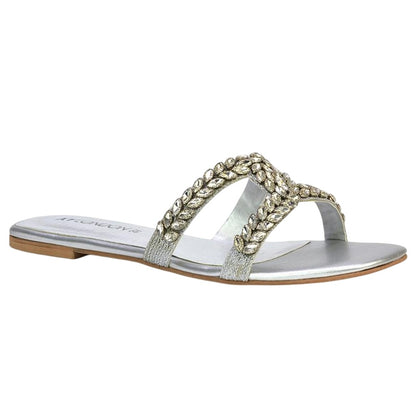 Silver - Lifestyle - XY London Womens-Ladies Kane Diamante Square Toe Cut Out Flat Sandals