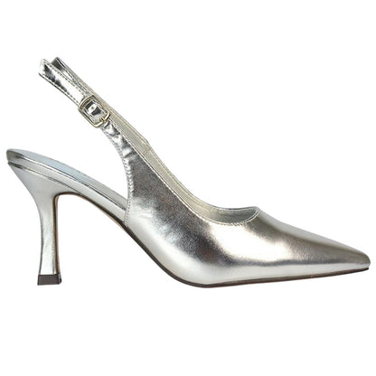 Metallic Silver - Side - XY London Womens-Ladies Valerie Metallic High Stiletto Heel Court Shoes