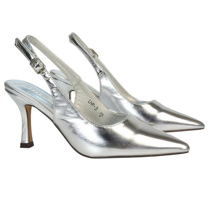 Metallic Silver - Pack Shot - XY London Womens-Ladies Valerie Metallic High Stiletto Heel Court Shoes
