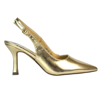 Metallic Gold - Side - XY London Womens-Ladies Valerie Metallic High Stiletto Heel Court Shoes
