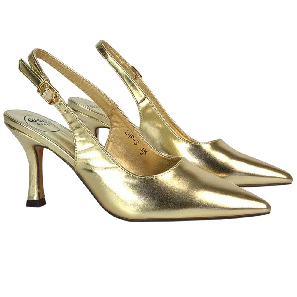 Metallic Gold - Pack Shot - XY London Womens-Ladies Valerie Metallic High Stiletto Heel Court Shoes