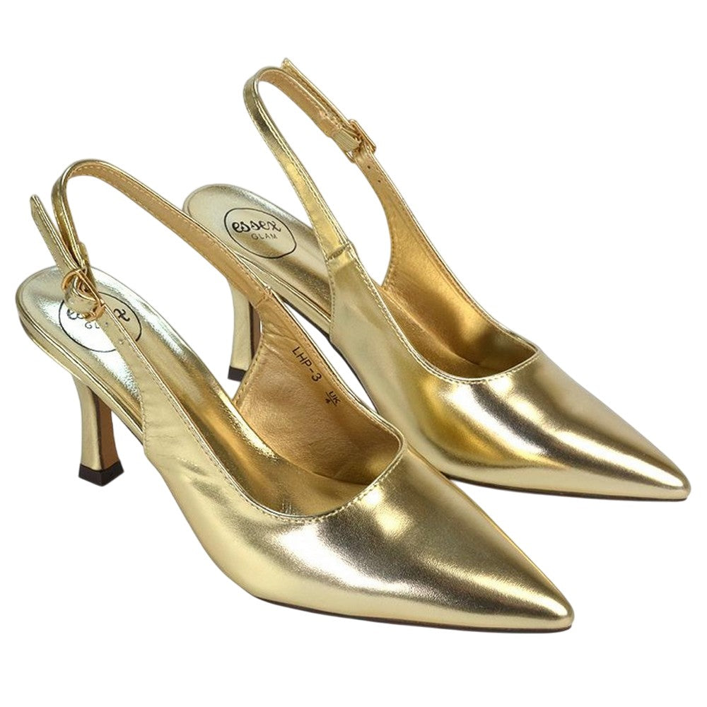 Metallic Gold - Front - XY London Womens-Ladies Valerie Metallic High Stiletto Heel Court Shoes