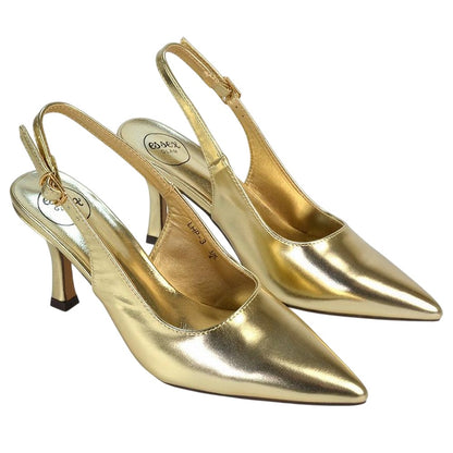 Metallic Gold - Front - XY London Womens-Ladies Valerie Metallic High Stiletto Heel Court Shoes