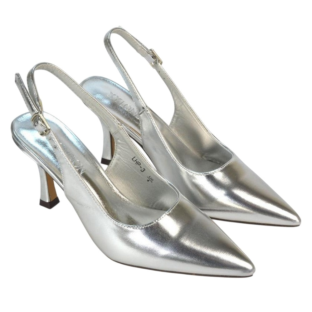 Metallic Silver - Front - XY London Womens-Ladies Valerie Metallic High Stiletto Heel Court Shoes