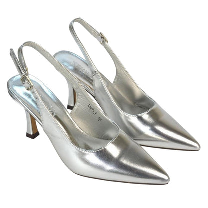 Metallic Silver - Front - XY London Womens-Ladies Valerie Metallic High Stiletto Heel Court Shoes