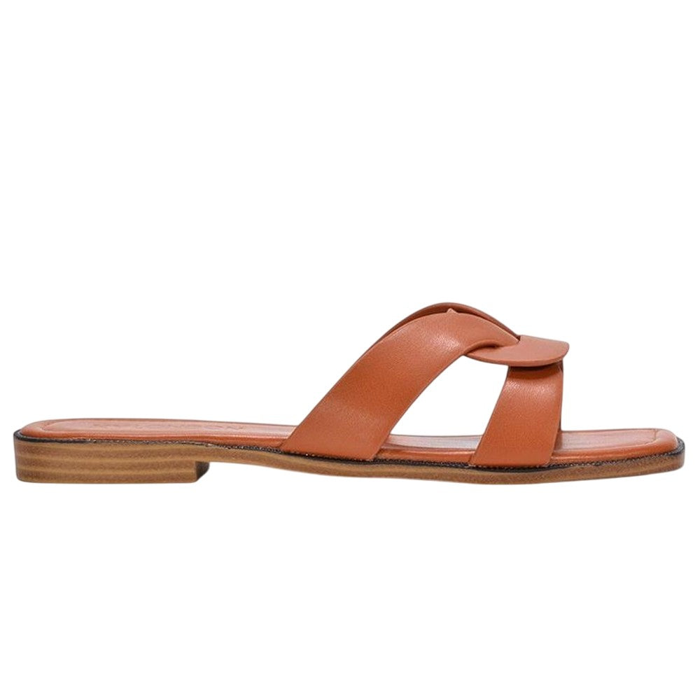 Tan - Back - XY London Womens-Ladies Charley Open Toe Sliders