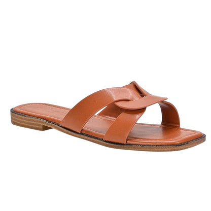Tan - Side - XY London Womens-Ladies Charley Open Toe Sliders