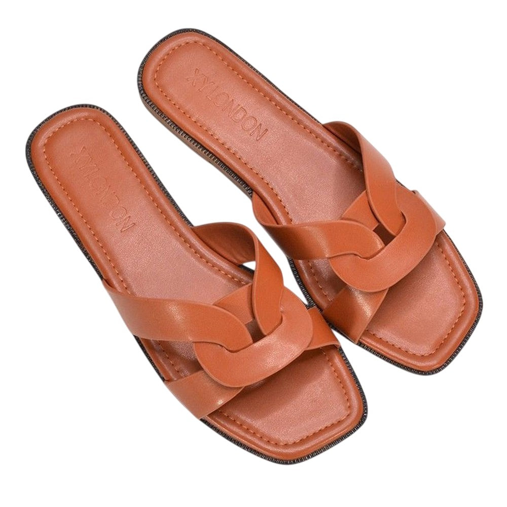 Tan - Lifestyle - XY London Womens-Ladies Charley Open Toe Sliders