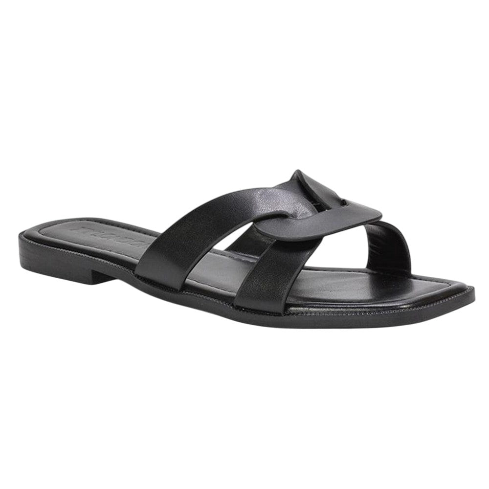 Black - Side - XY London Womens-Ladies Charley Open Toe Sliders