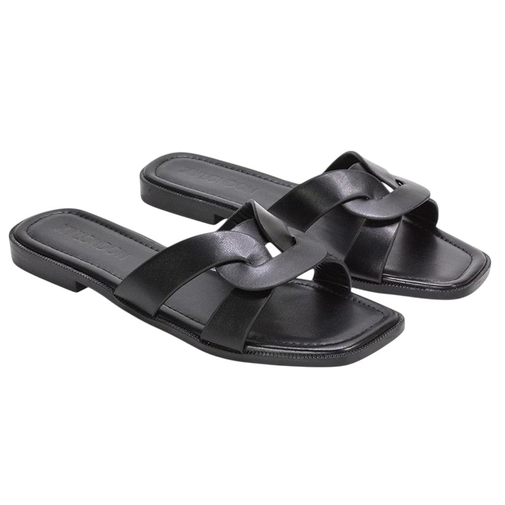 Black - Front - XY London Womens-Ladies Charley Open Toe Sliders