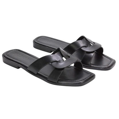 Black - Front - XY London Womens-Ladies Charley Open Toe Sliders