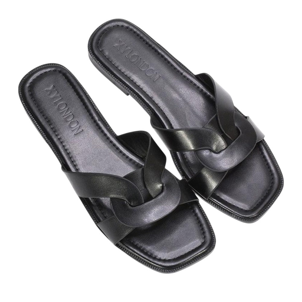 Black - Pack Shot - XY London Womens-Ladies Charley Open Toe Sliders