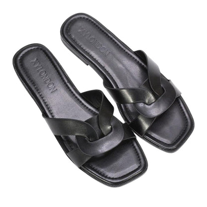 Black - Pack Shot - XY London Womens-Ladies Charley Open Toe Sliders
