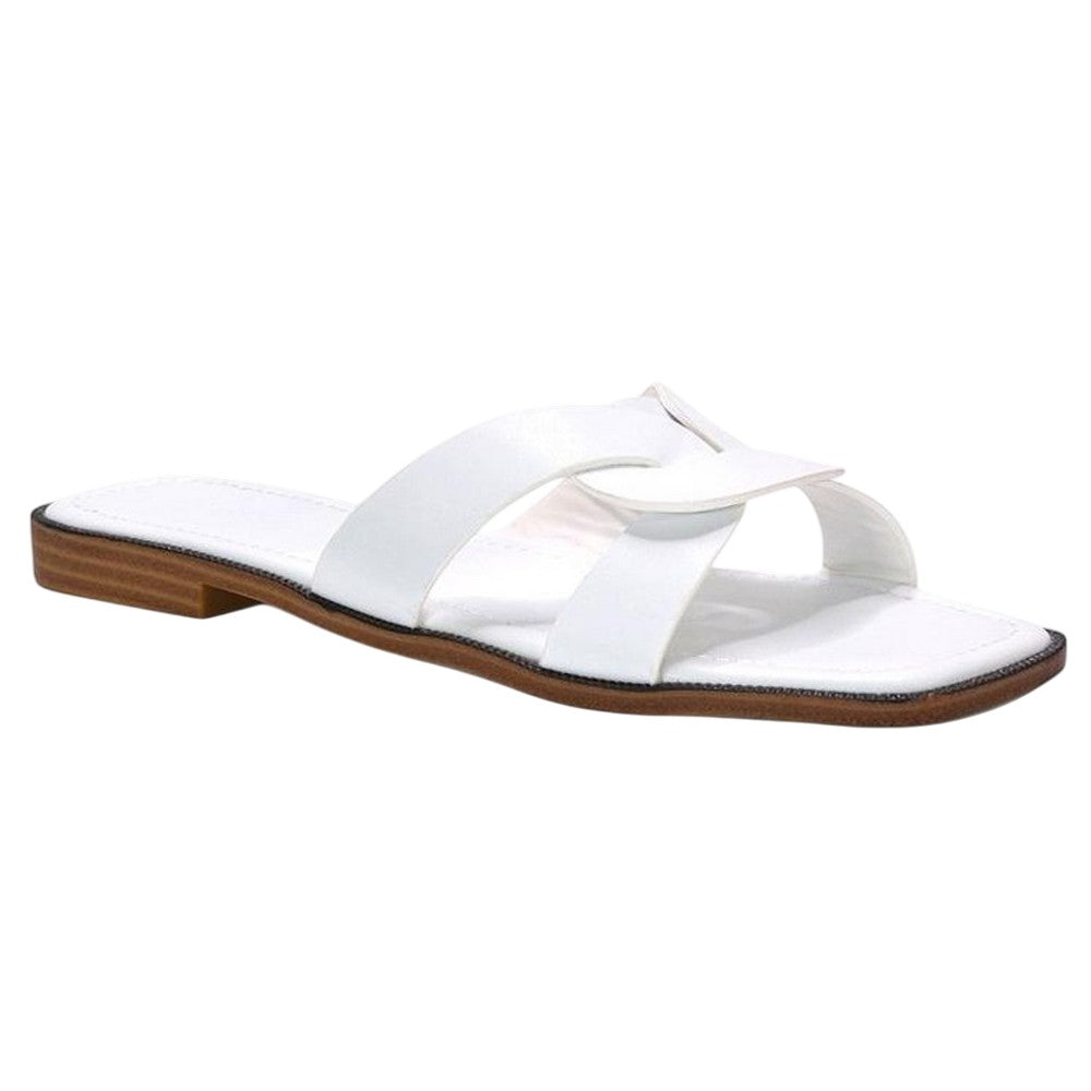 White - Side - XY London Womens-Ladies Charley Open Toe Sliders