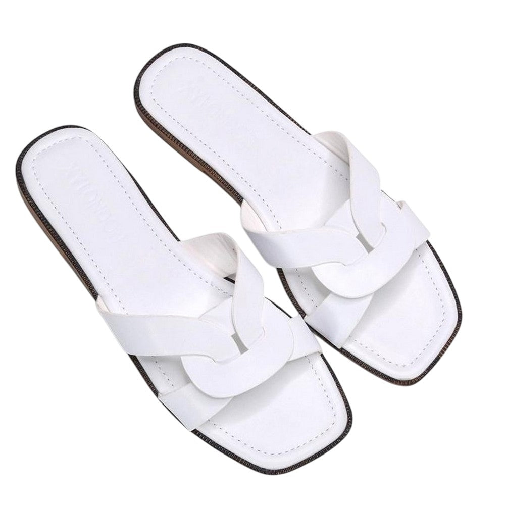 White - Pack Shot - XY London Womens-Ladies Charley Open Toe Sliders