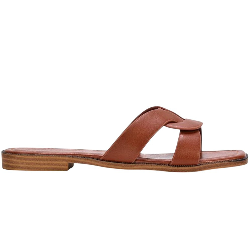 Brown - Back - XY London Womens-Ladies Charley Open Toe Sliders