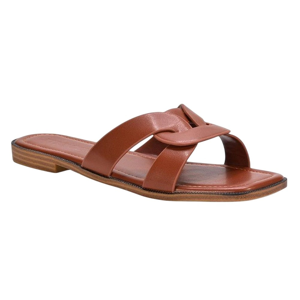 Brown - Side - XY London Womens-Ladies Charley Open Toe Sliders