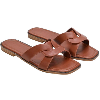 Brown - Front - XY London Womens-Ladies Charley Open Toe Sliders