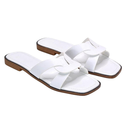 White - Front - XY London Womens-Ladies Charley Open Toe Sliders