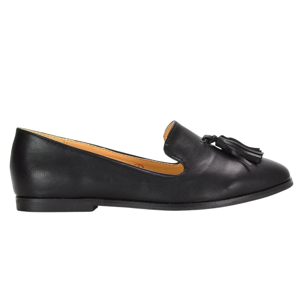 Black - Back - XY London Womens-Ladies Betsy Tassel Pointed Flat Loafers