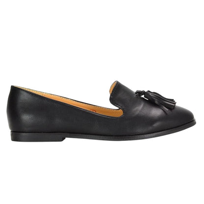 Black - Back - XY London Womens-Ladies Betsy Tassel Pointed Flat Loafers