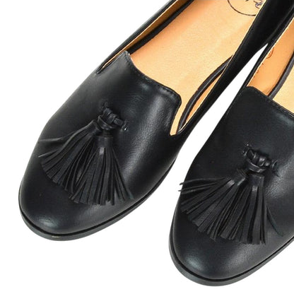 Black - Pack Shot - XY London Womens-Ladies Betsy Tassel Pointed Flat Loafers